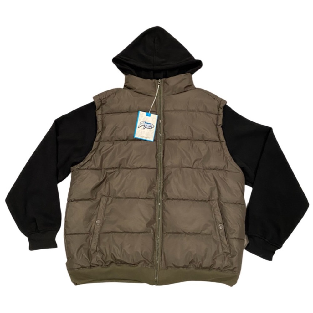 SEVENTY SEVEN Puffer Vest Jacket Men’s Size 5XL Olive & Black Removable Hood NWT